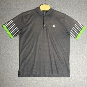 FootJoy Men's Golf Athletic Fit Gray and Green Striped Sleeve Polo Shirt Size XL